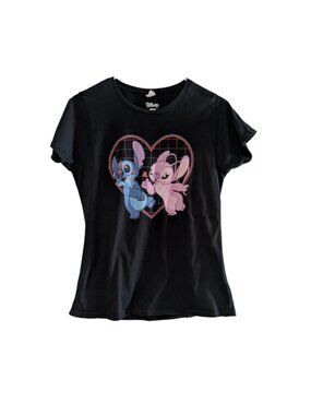 Disney Lilo and Stitch Women's Stitch and Angel T-Shirt, Black, Size Medium